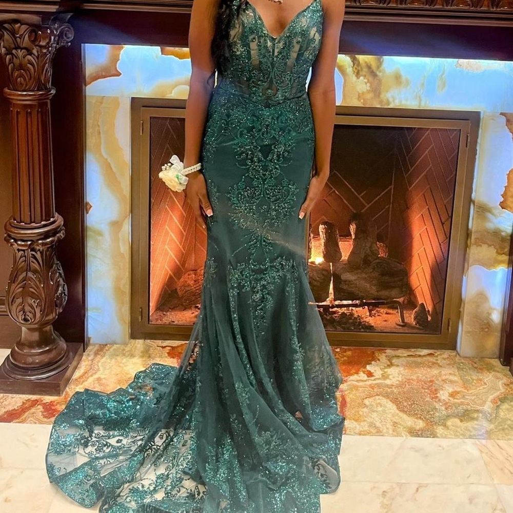 Elegant Green Lace Evening Gown